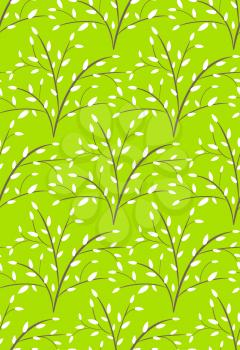 Seamless Bright Fun Abstract Spring Summer Trees Pattern Isolated on Green Background