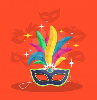 Mask with Multicolor Feather on Red Background