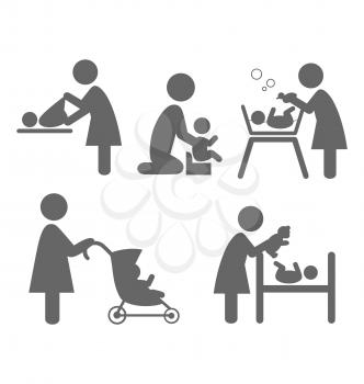 Family and baby flat icons isolated on white background