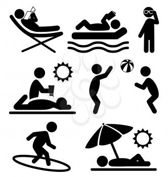 Summer pictograms flat people icons isolated on white background