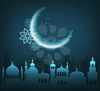 Muslim Holiday Ramadan Kareem Generous Month Greet Card In Blue Colors