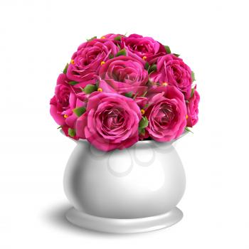 Bouquet of Roses in Flowerpot Festive Congratulation Concept Isolated on White Background