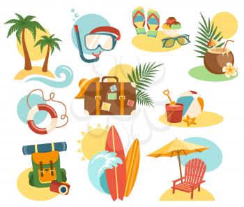 Summer Vacation Labels Icons Signs Collection Isolated on White Background