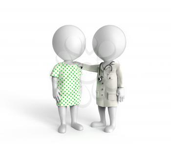 3D little white persons standing as doctor and patient