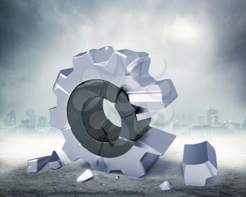 3d broken gear against abstract background