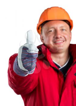 Happy worker isolated on white