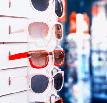Closeup of rack with sunglasses