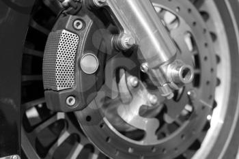 Detail of the front wheel of a motorcycle with disc brake