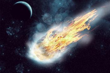 Asteroid flies in dark space