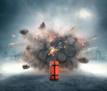 Dangerous dynamite exploding in the urban area