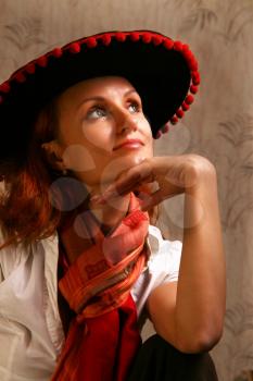 Beautiful woman in sombrero hat