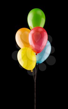 Bunch of colorful balloons isolated on black