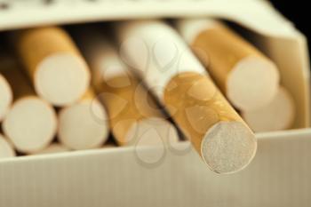 Closeup of cigarettes in pack