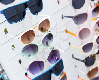 Closeup of rack with sunglasses