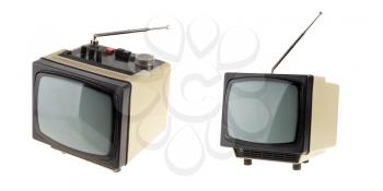Small vintage TV isolated on white background