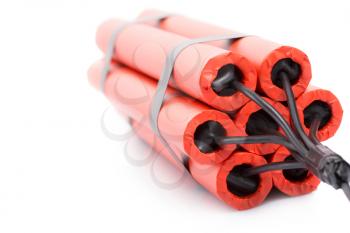 Red explosives isolated over white background shot