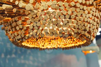 Modern chandelier made of cork stoppers