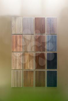 Different wooden panels samples in a rows