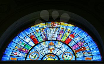Stained glass arch in church