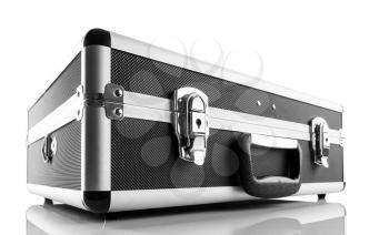 Closed metal briefcase for money isolated on white background