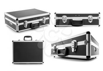 Metal briefcases for money isolated on white background