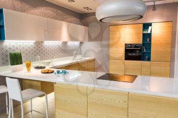 Refined interior of a modern wooden kitchen