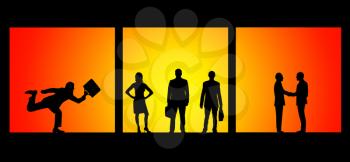 Silhouettes of successful business people at work