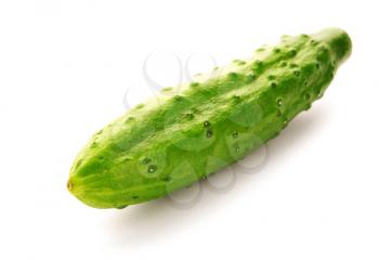 Green cucumber. Isolated over white background. Fresh vegetables.