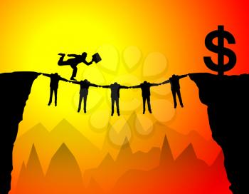 Concept of teamwork helping businessman get the money