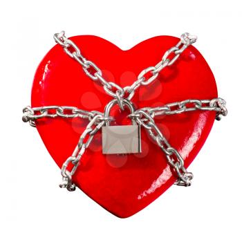Red heart locked on padlock. Isolated