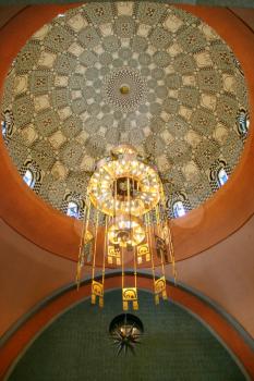 Giant chandelier on ceiling in Indian temple