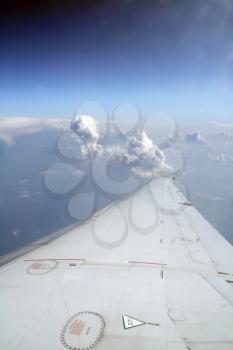 View of long airplane wing from window