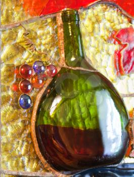 Stained glass composition of wine bottle and vine