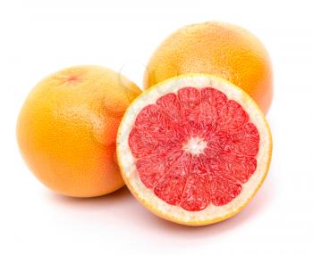 set of three grapefruits with slice