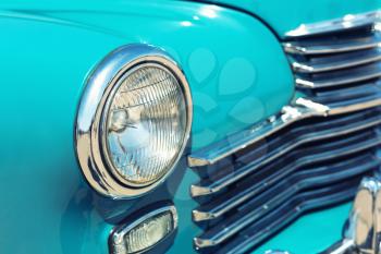 Closeup of retro car headlight