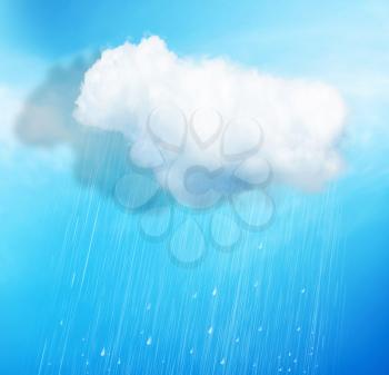 White cloud with rain over blue background