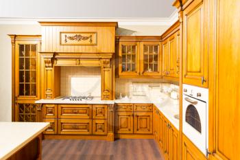 Wood brown kitchen interior design