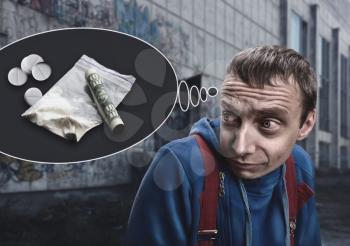 Addict is thinking about drugs in the street