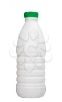 White milk bottle with green cover isolated on white background