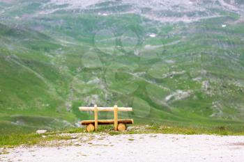 Alone bench in National Park in mountains of Montenegro, Europe