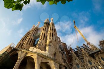 Facade of the Sagrada Familia Cathedral at Barcelona, Spain