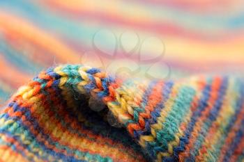 Closeup of knitted multicolored scarf