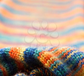 Macro of knitted multicolored scarf