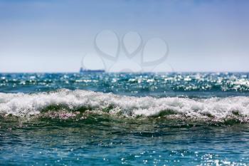 Bright wave in the ocean, summer beach, horizon, Portugal