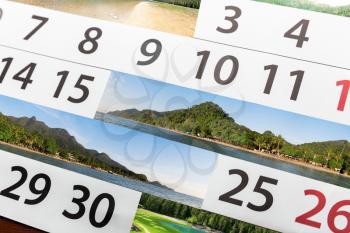 Calendar  with lake and mountains