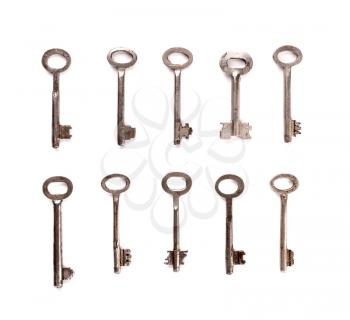 Set of old keys on white backgroung