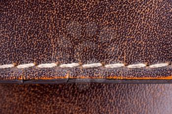Close-up of thread seam on leather briefcase