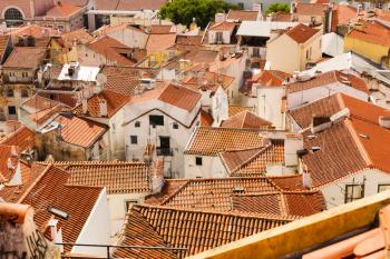 Panoramic view of european city roofs, Portugal