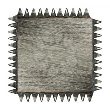 Toothed scratched metal plaque isolated on white