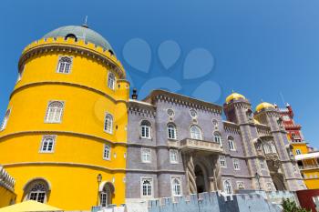 Beautiful castle with towers against clear sky